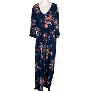 Wrapper Blue V Neck Floral Jumpsuit